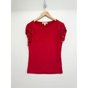 Michael Kors Red Shirt Ladies Size Small Ruched Pullover Short Sleeve Logo‎